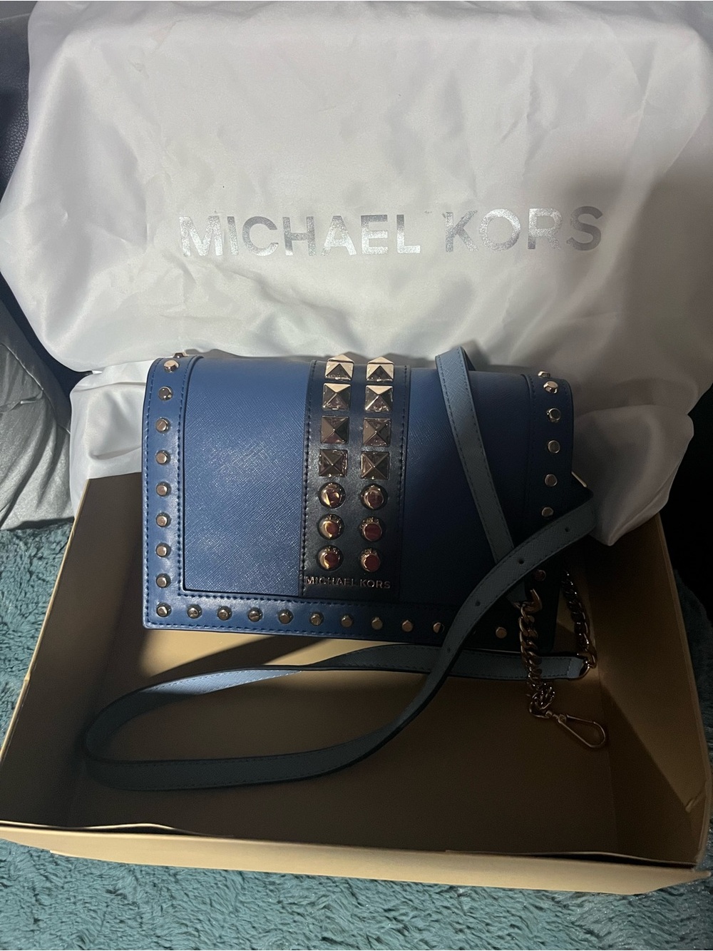 Michael Kors Blue Studded Crossbody Bag